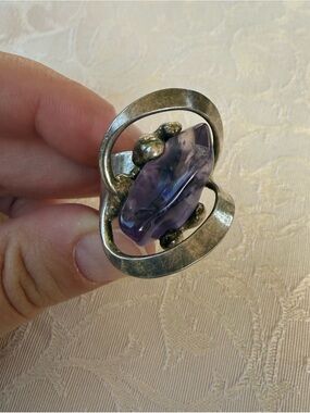 Vintage Silver Tone and Stone Statement Ring